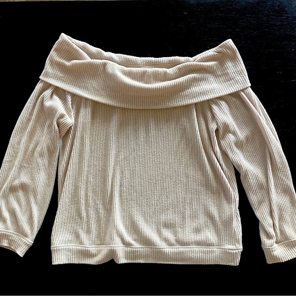 Abercrombie & Fitch Cream Off The Shoulder Ribbed Sweater